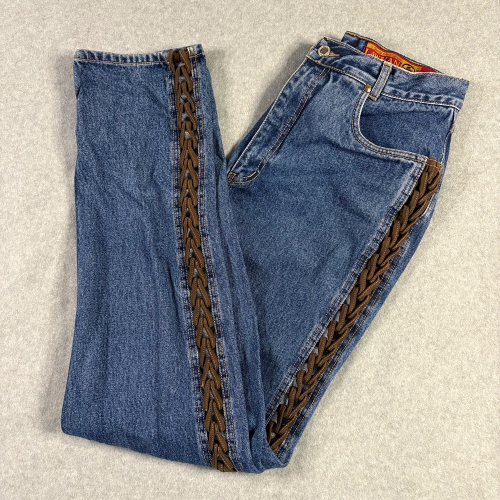 Vintage Lawman Western Bareback Jeans Braided Side Detail Slim Fit Denim Sz 13